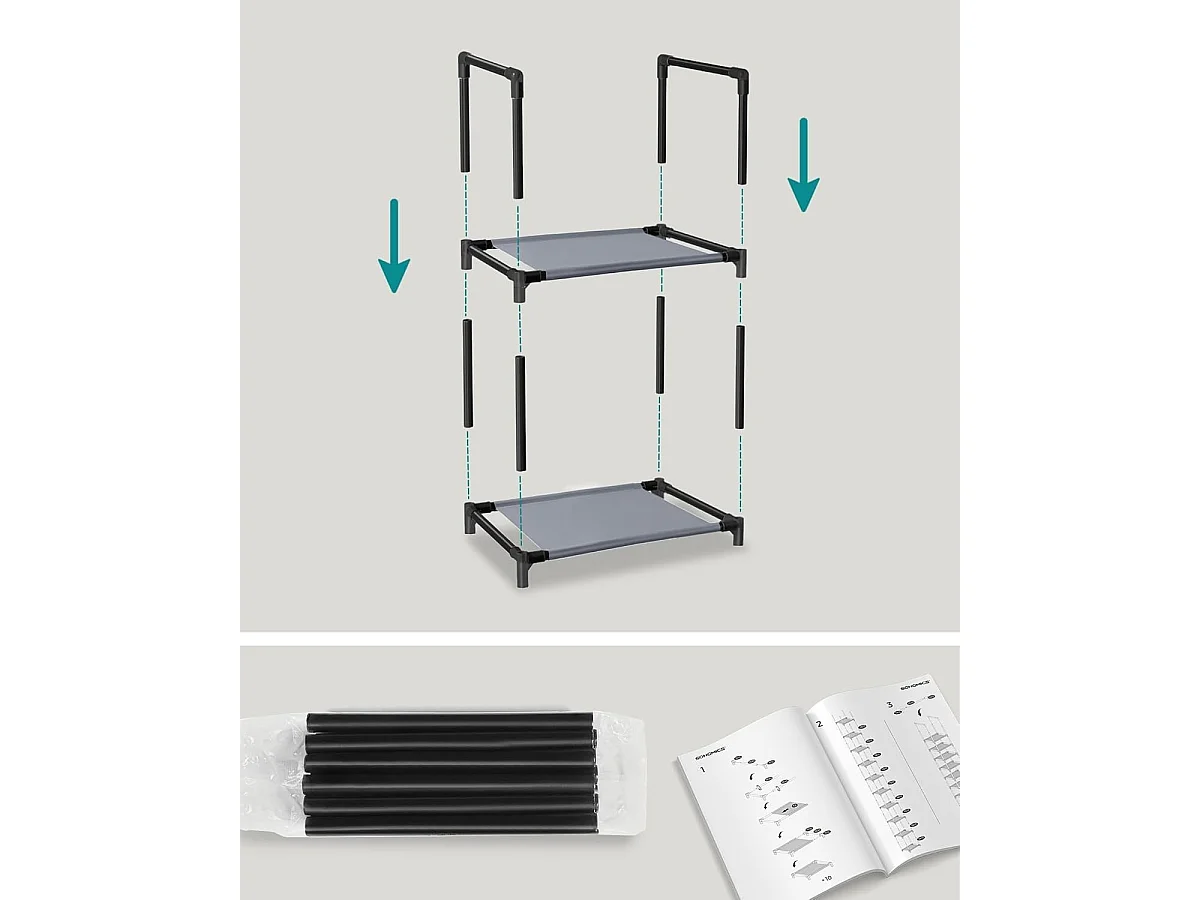 Parya Home Smal Schoenenrek – 10-laags schoenenopberger van metaal en vliesstof, 33 x 33 x 173 cm