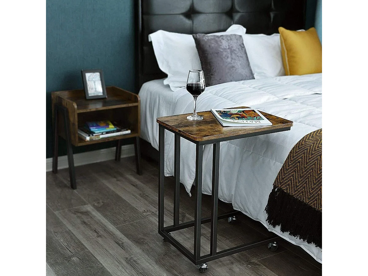 VASAGLE Beistelltisch, Beistelltisch, Couchtisch, mit Stahlgestell und Rollen, einfache Montage, industriell, für Wohnzimmer, Schlafzimmer, Balkon, rustikal braun