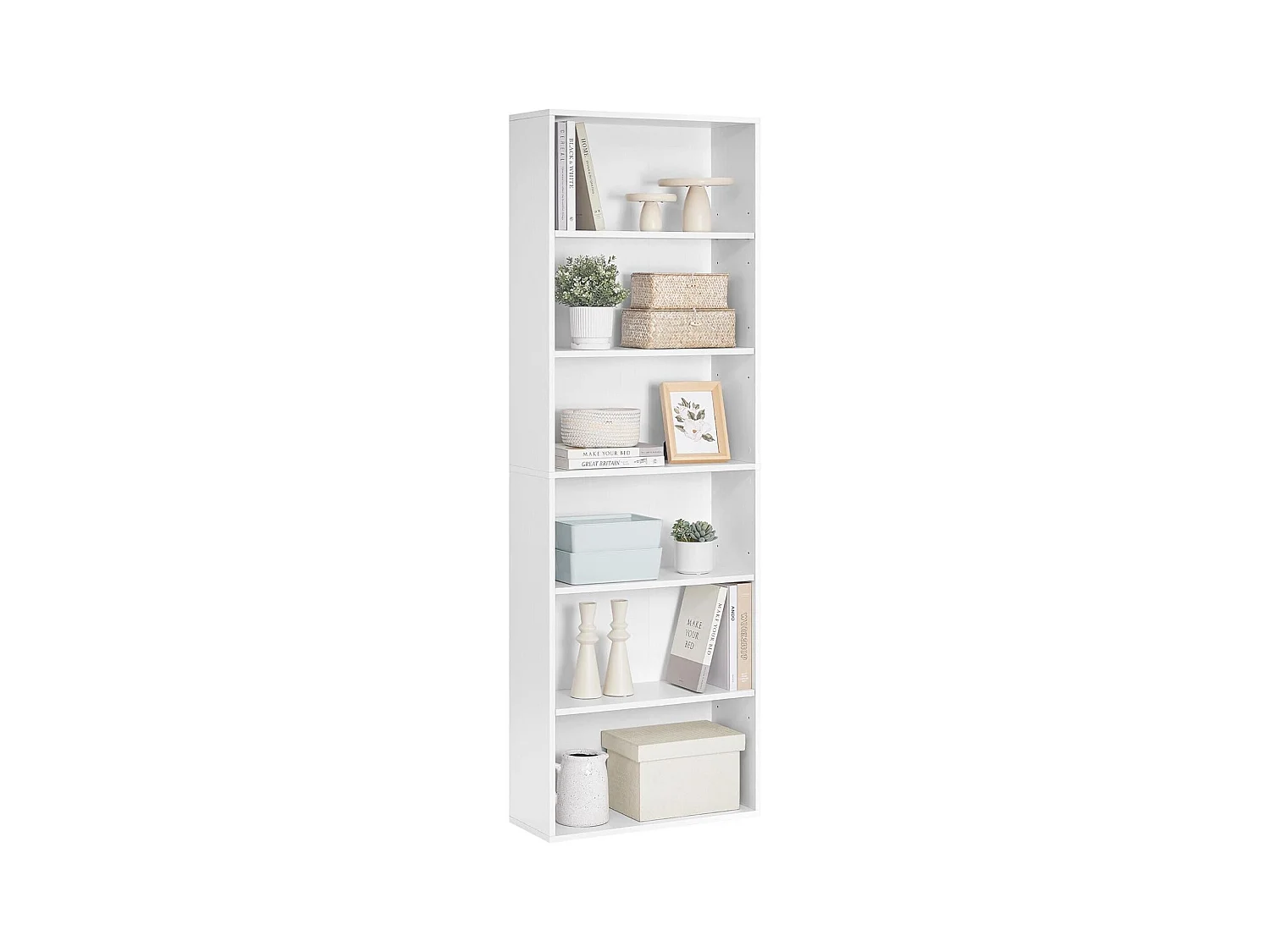 Parya Home Scandinavische Boekenkast – Staand opbergrek met 6 niveaus, 24 x 60 x 178,5 cm, wit