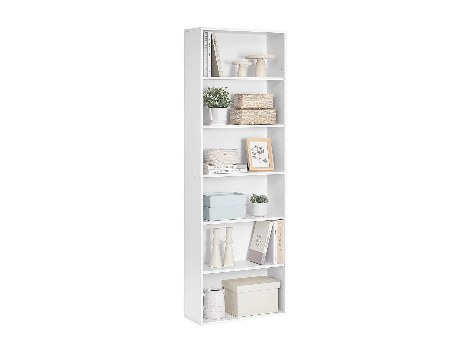 Parya Home Scandinavische Boekenkast – Staand opbergrek met 6 niveaus, 24 x 60 x 178,5 cm, wit