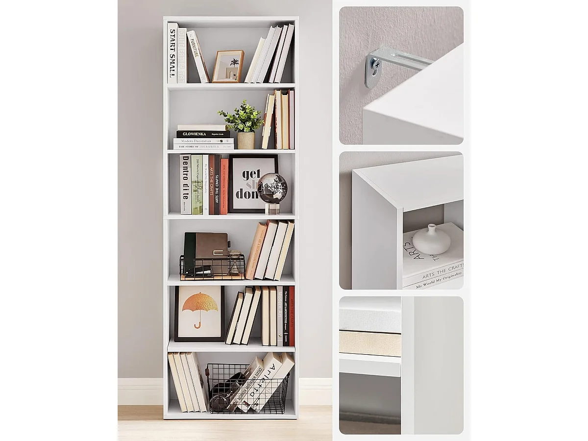 Parya Home Scandinavische Boekenkast – Staand opbergrek met 6 niveaus, 24 x 60 x 178,5 cm, wit
