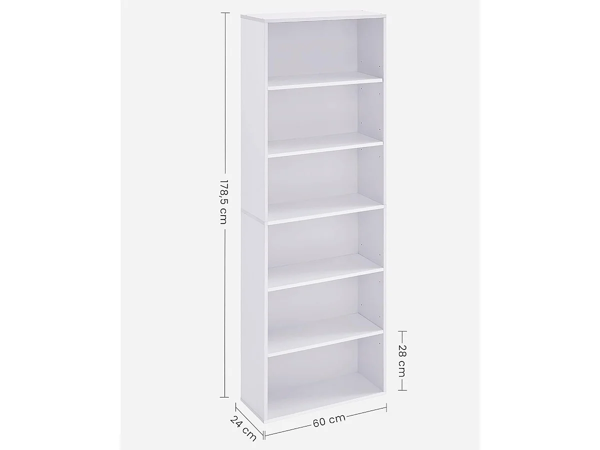 Parya Home Scandinavische Boekenkast – Staand opbergrek met 6 niveaus, 24 x 60 x 178,5 cm, wit