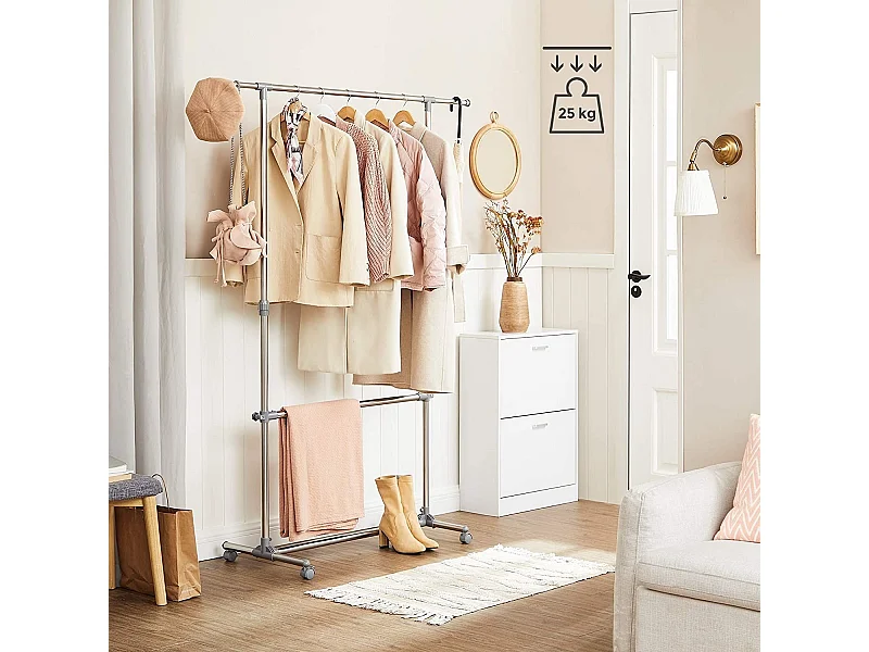 Bobbel Home - Garderoberek - Met wieltjes - Hoogte verstelbaar -  RVS - Zilver