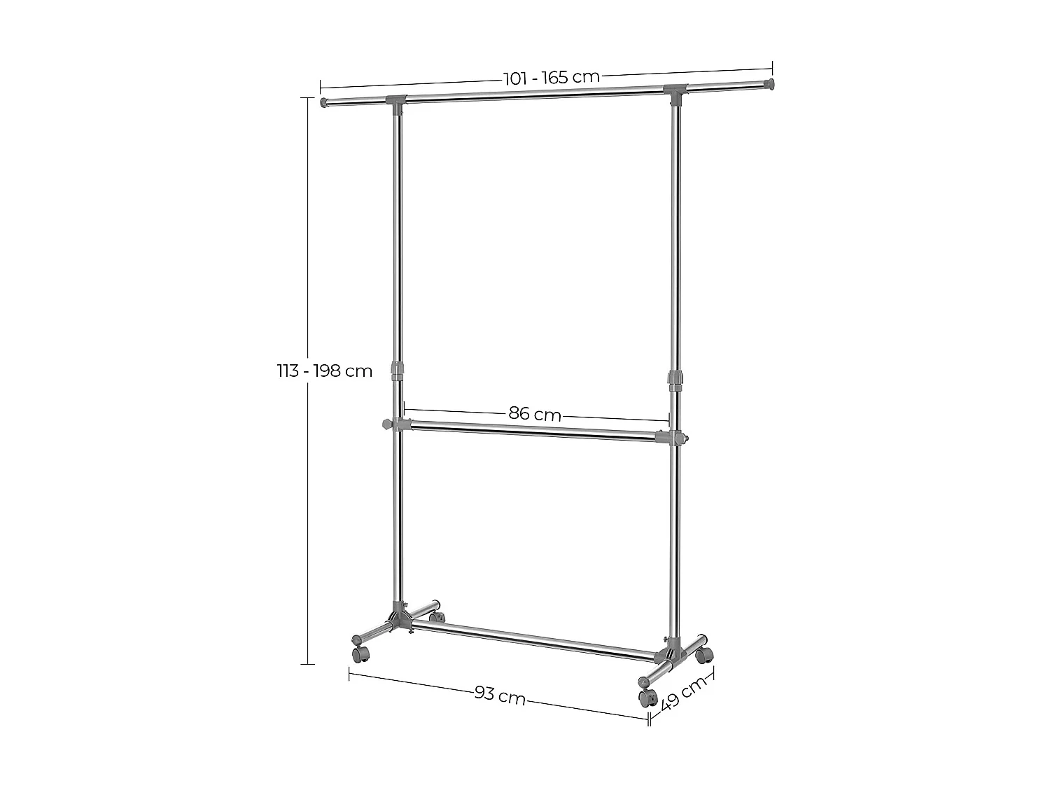 Bobbel Home - Garderoberek - Met wieltjes - Hoogte verstelbaar -  RVS - Zilver
