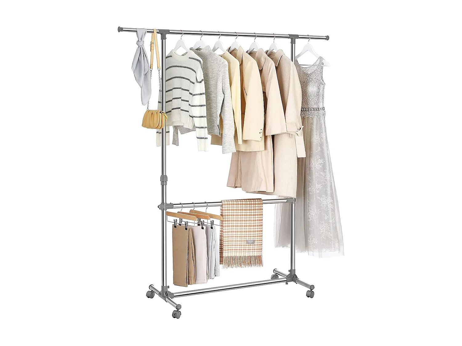 Bobbel Home - Garderoberek - Met wieltjes - Hoogte verstelbaar -  RVS - Zilver
