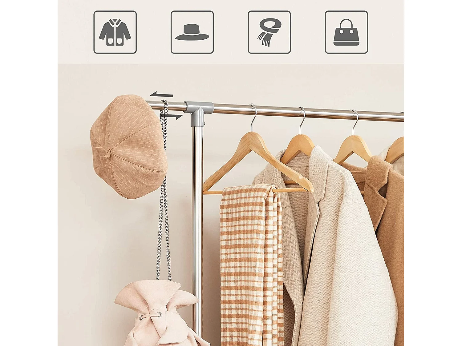 Bobbel Home - Garderoberek - Met wieltjes - Hoogte verstelbaar -  RVS - Zilver