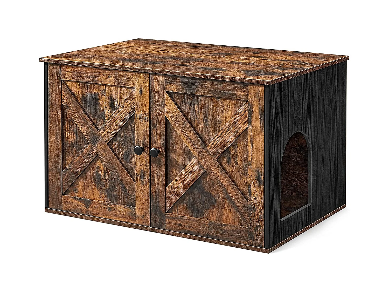 Bobbel Home - Houten kattenhuis - Incl. 2 deuren - Kattenbak - Vintage - Industrieel - Zwart/Bruin