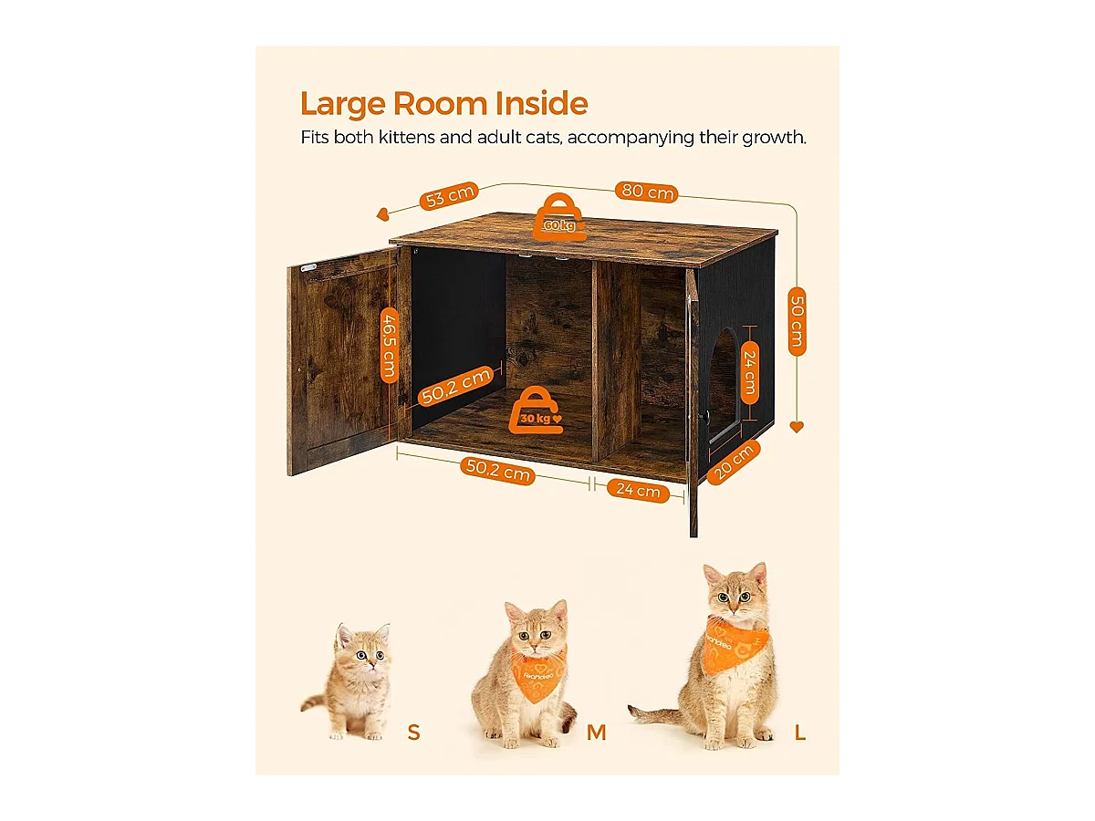 Bobbel Home - Houten kattenhuis - Incl. 2 deuren - Kattenbak - Vintage - Industrieel - Zwart/Bruin