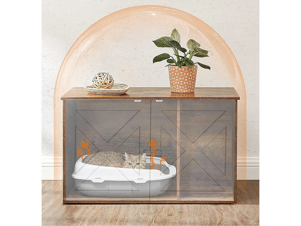 Bobbel Home - Houten kattenhuis - Incl. 2 deuren - Kattenbak - Vintage - Industrieel - Zwart/Bruin