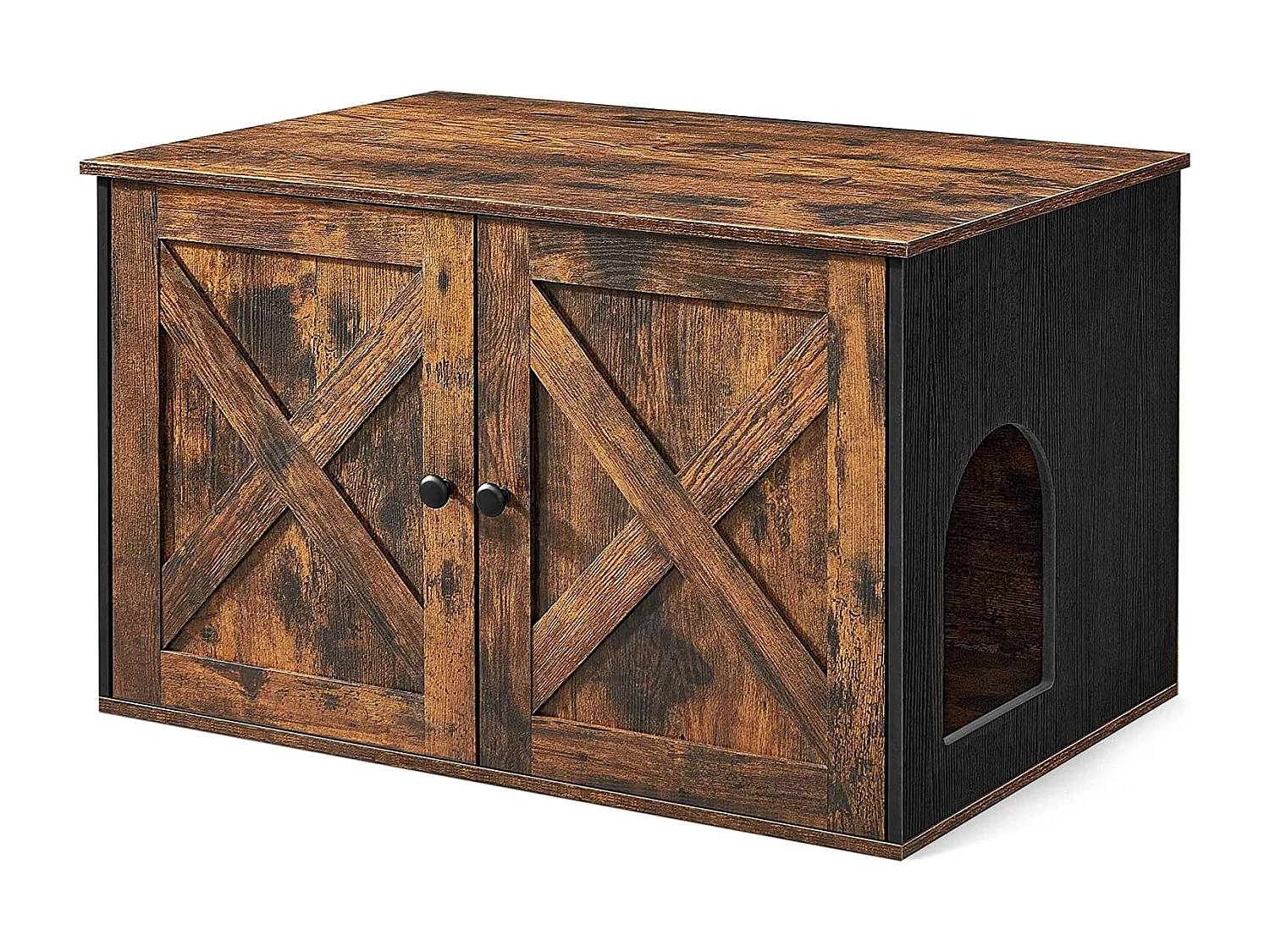 Bobbel Home - Houten kattenhuis - Incl. 2 deuren - Kattenbak - Vintage - Industrieel - Zwart/Bruin