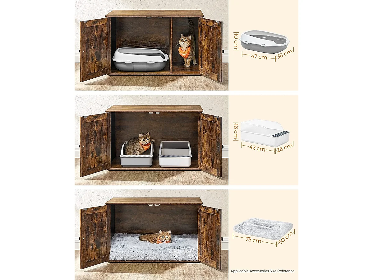 Bobbel Home - Houten kattenhuis - Incl. 2 deuren - Kattenbak - Vintage - Industrieel - Zwart/Bruin