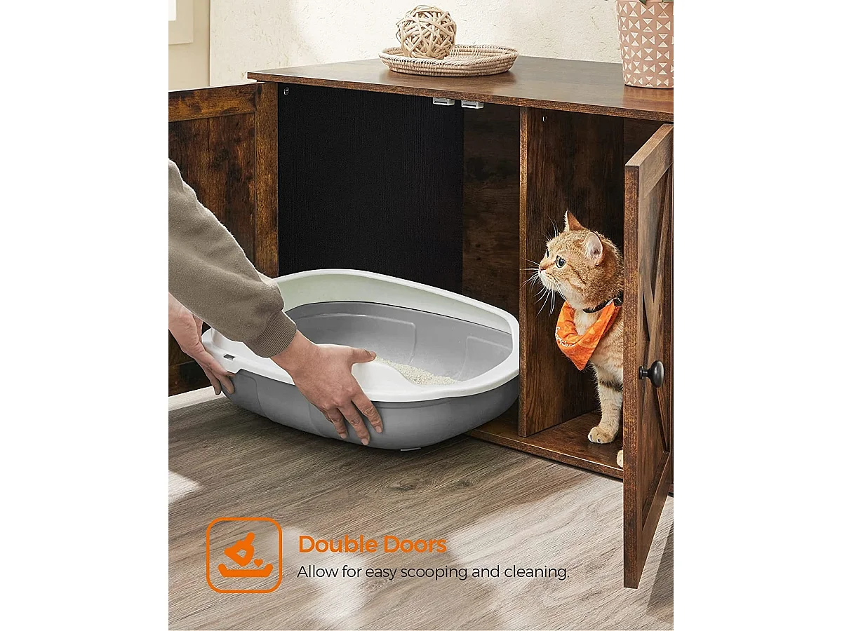 Bobbel Home - Houten kattenhuis - Incl. 2 deuren - Kattenbak - Vintage - Industrieel - Zwart/Bruin