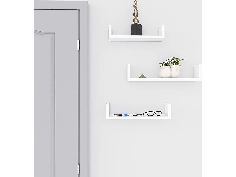 wandplank set van 3 U-vormige zwevende plank creatieve lounge kubus plank MDF-plaat wit LWS40WT