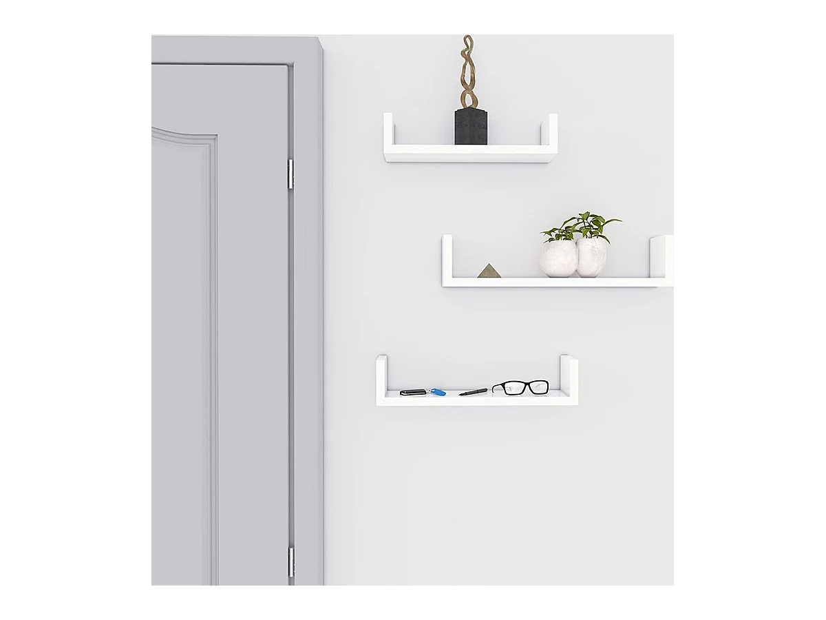 wandplank set van 3 U-vormige zwevende plank creatieve lounge kubus plank MDF-plaat wit LWS40WT