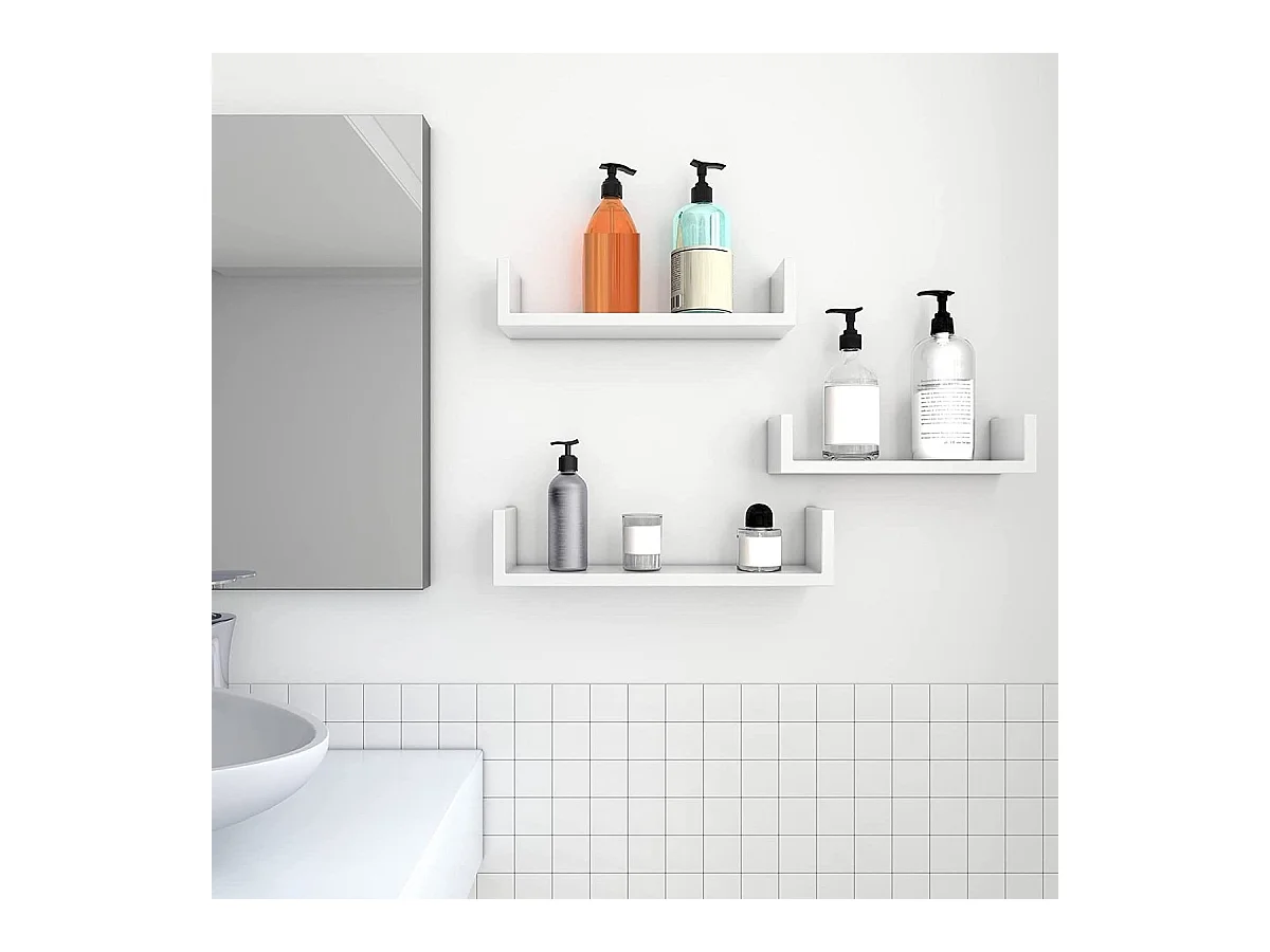 wandplank set van 3 U-vormige zwevende plank creatieve lounge kubus plank MDF-plaat wit LWS40WT