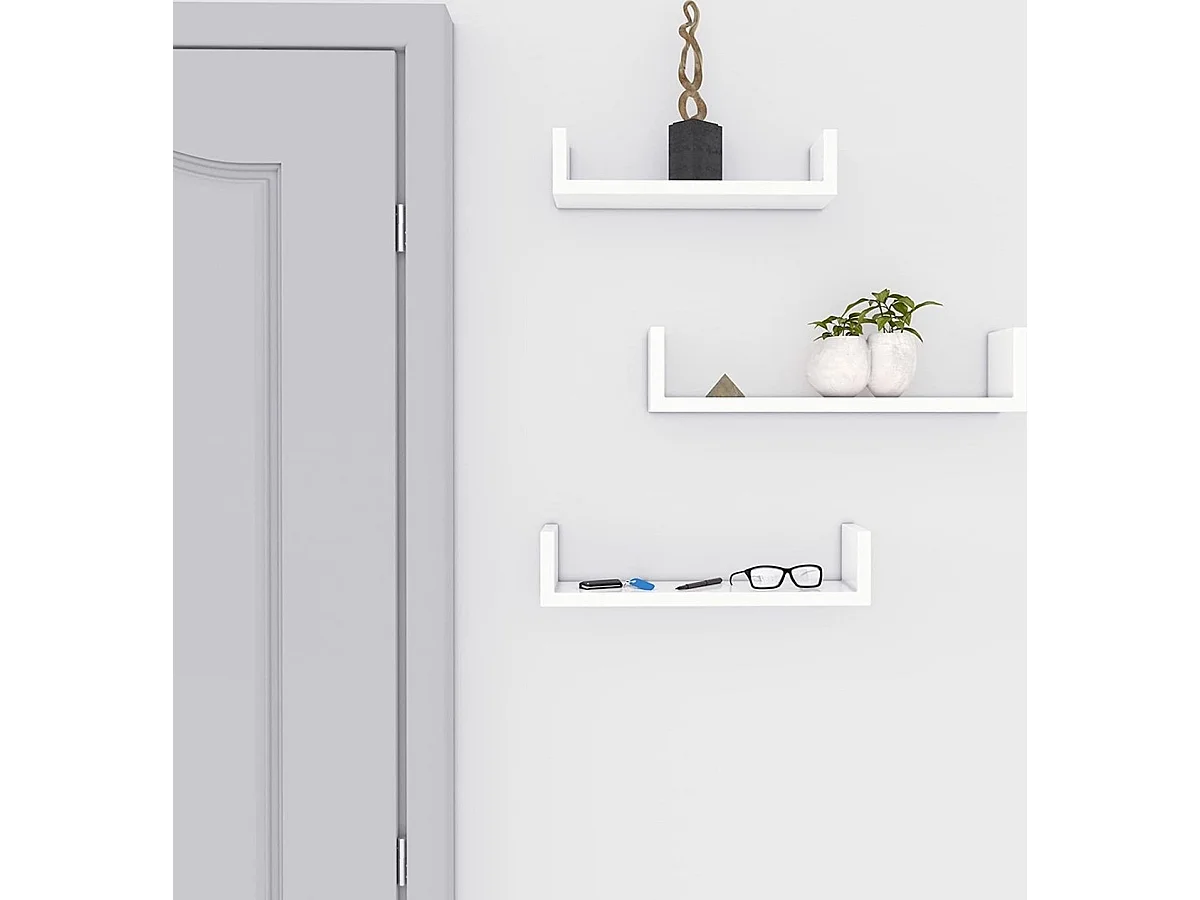 wandplank set van 3 U-vormige zwevende plank creatieve lounge kubus plank MDF-plaat wit LWS40WT