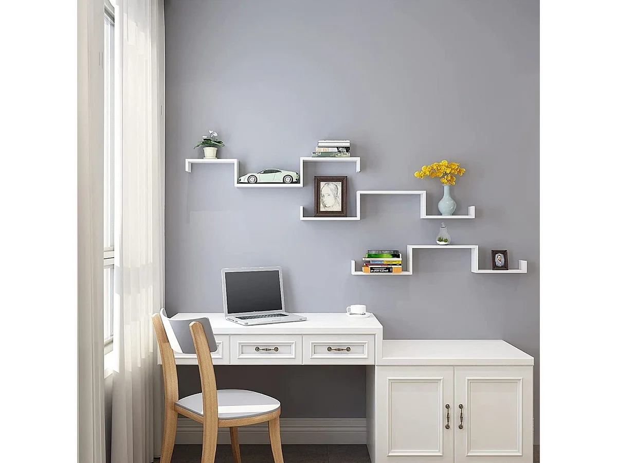 wandplank set van 3 U-vormige zwevende plank creatieve lounge kubus plank MDF-plaat wit LWS40WT