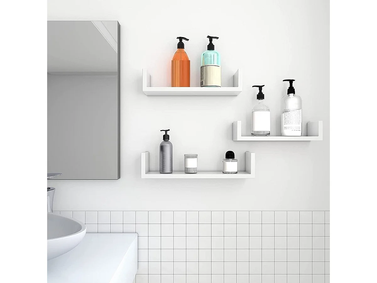 wandplank set van 3 U-vormige zwevende plank creatieve lounge kubus plank MDF-plaat wit LWS40WT