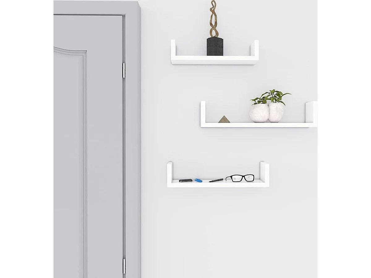 wandplank set van 3 U-vormige zwevende plank creatieve lounge kubus plank MDF-plaat wit LWS40WT