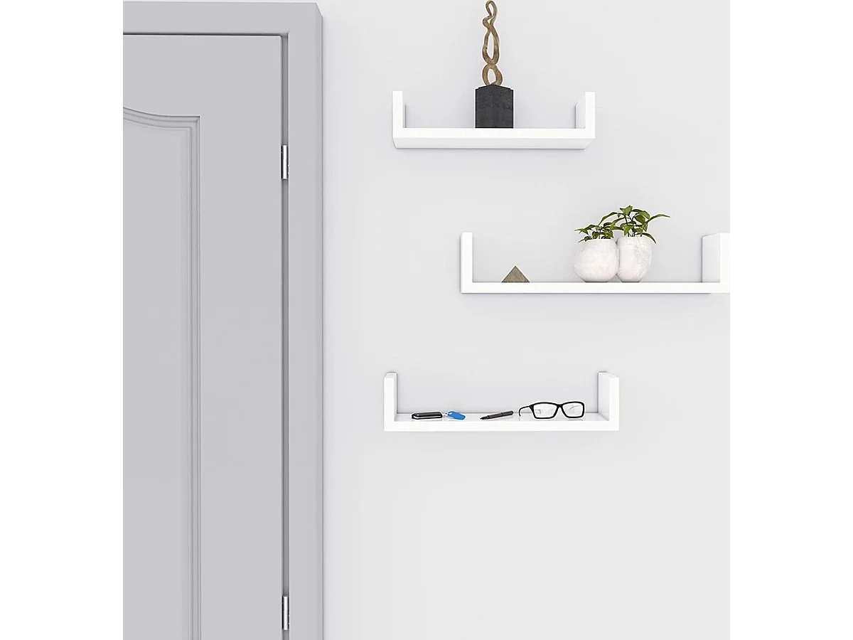 wandplank set van 3 U-vormige zwevende plank creatieve lounge kubus plank MDF-plaat wit LWS40WT