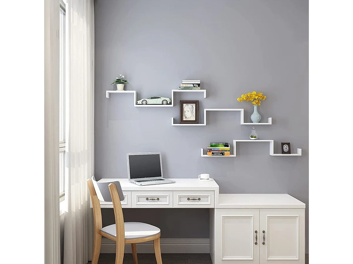 wandplank set van 3 U-vormige zwevende plank creatieve lounge kubus plank MDF-plaat wit LWS40WT