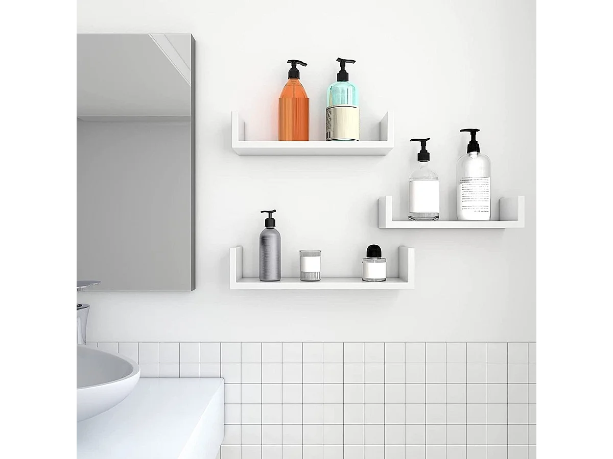 wandplank set van 3 U-vormige zwevende plank creatieve lounge kubus plank MDF-plaat wit LWS40WT