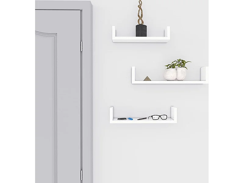 wandplank set van 3 U-vormige zwevende plank creatieve lounge kubus plank MDF-plaat wit LWS40WT