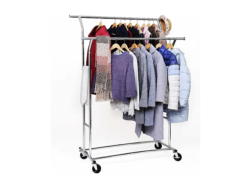 Kledingrek Bobbel Home - Verchroomd Zilver - Verstelbaar met wieltjes