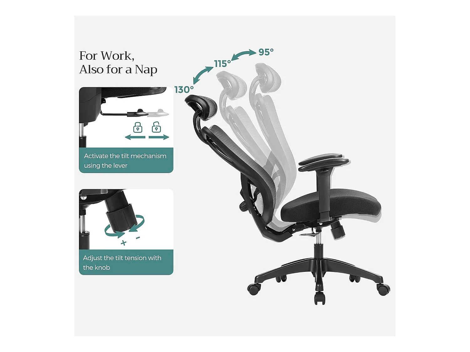 Krzesło Biurowe, Ergonomiczne Krzesło Biurowe, Krzesło Komputerowe, Krzesło Siatkowe, Regulowane Podparcie Lędźwiowe I Zagłówek,