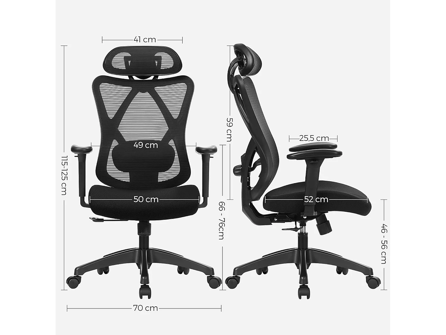 Parya Home Ergonomische Bureaustoel Verstelbare computerstoel, tot 150 kg, hoogte verstelbaar, zwart