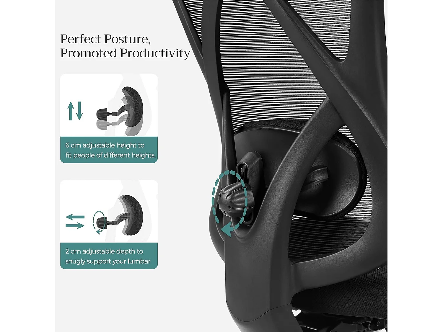 Parya Home Ergonomische Bureaustoel Verstelbare computerstoel, tot 150 kg, hoogte verstelbaar, zwart