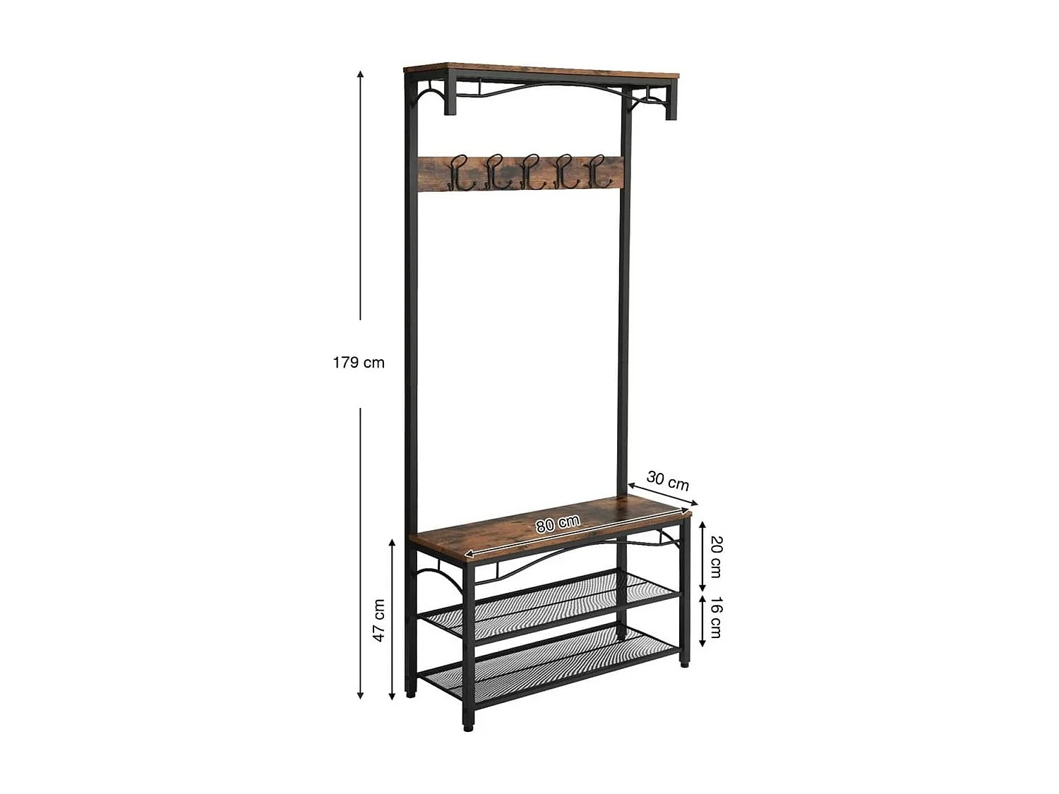 Bobbel Home - Garderoberek -  Zitbank - 5 afneembare haken - Vintage