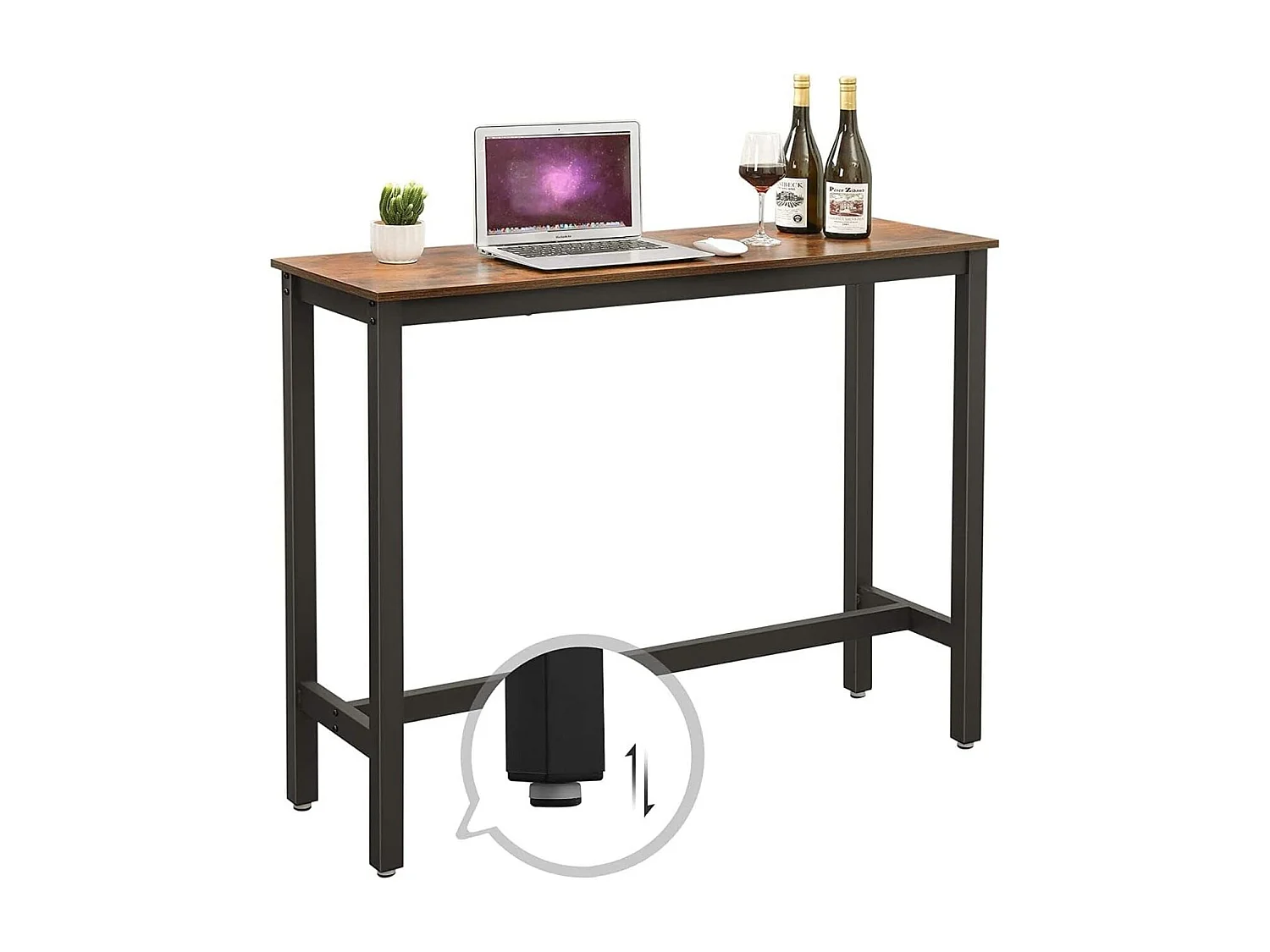 Parya Home - Smalle bartafel - Metale frame - Industrieel - Vintage - Zwart/Bruin