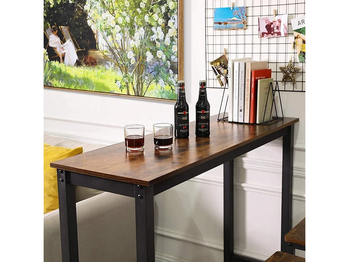 Parya Home - Smalle bartafel - Metale frame - Industrieel - Vintage - Zwart/Bruin