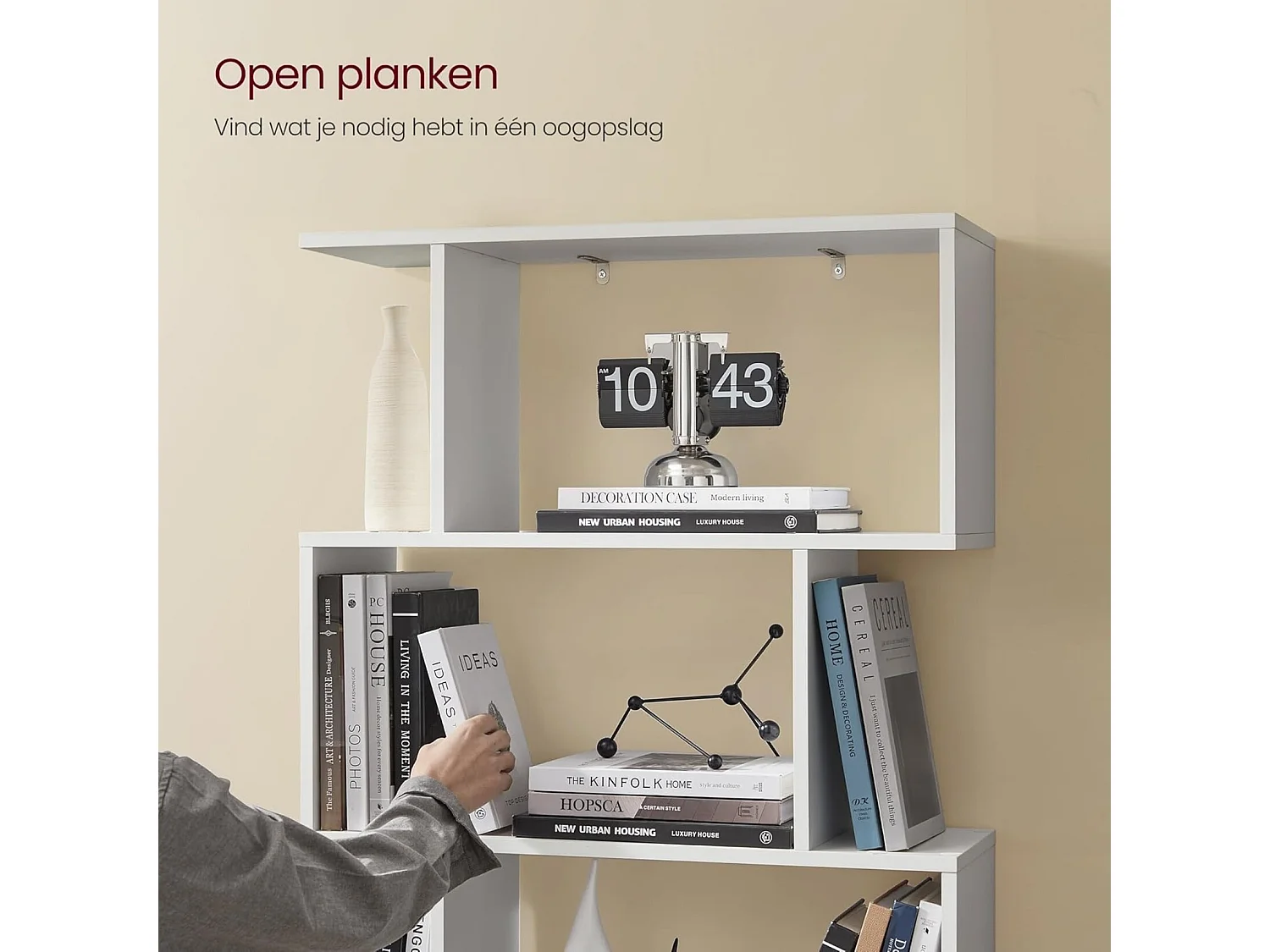 Houten Boekenkast - 6 Niveaus “ Standaardplank “ Vrijstaande Kast - Boekenrek - Boekenkasten