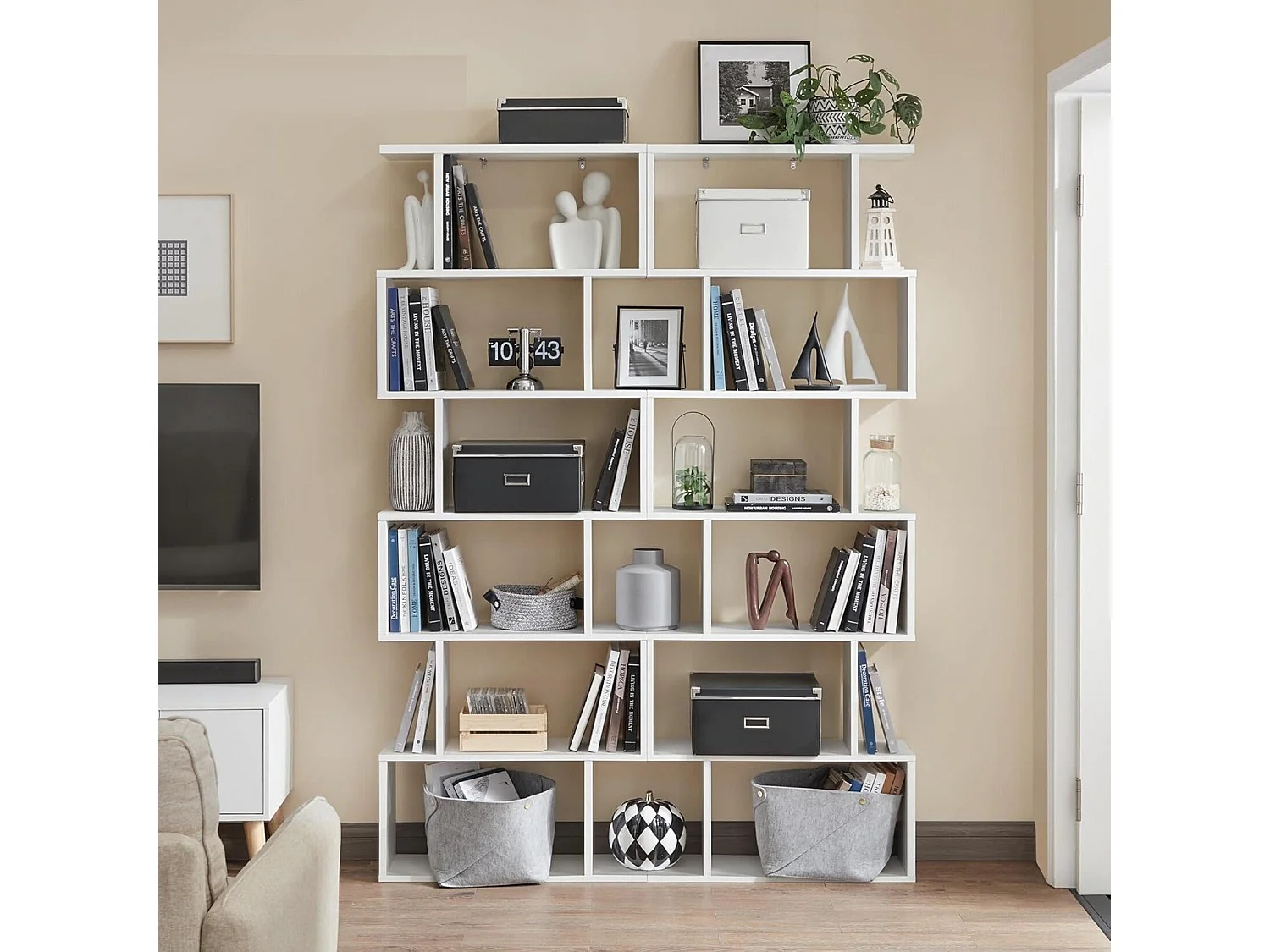 Houten Boekenkast - 6 Niveaus “ Standaardplank “ Vrijstaande Kast - Boekenrek - Boekenkasten