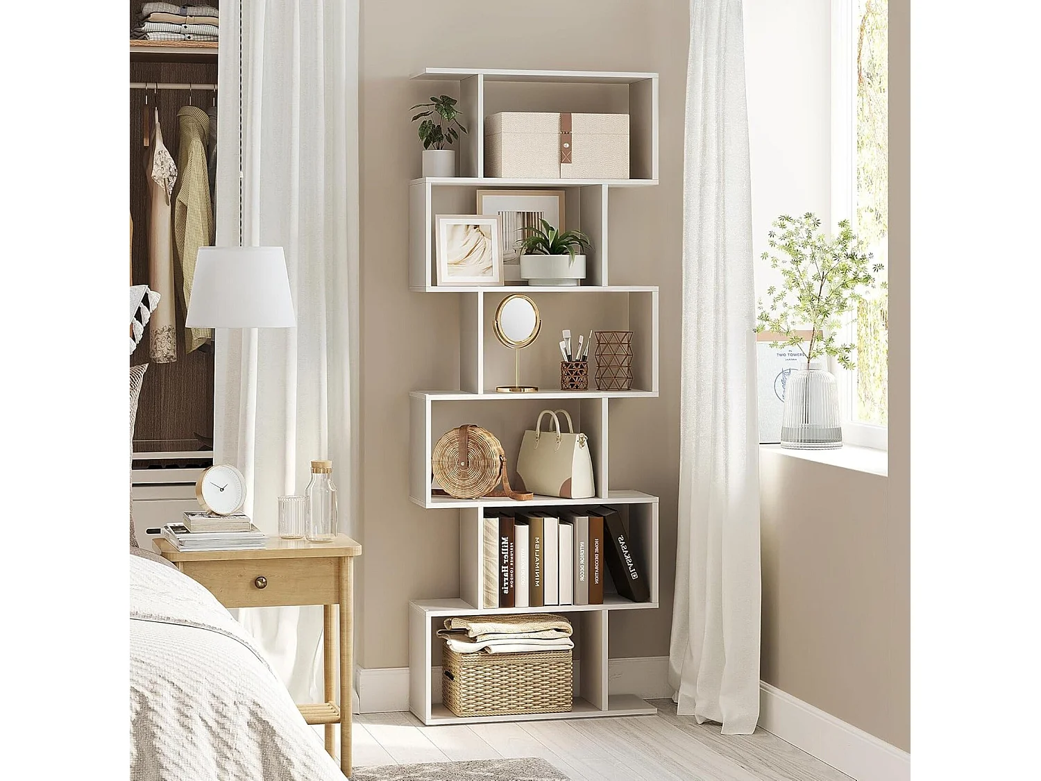 Houten Boekenkast - 6 Niveaus “ Standaardplank “ Vrijstaande Kast - Boekenrek - Boekenkasten