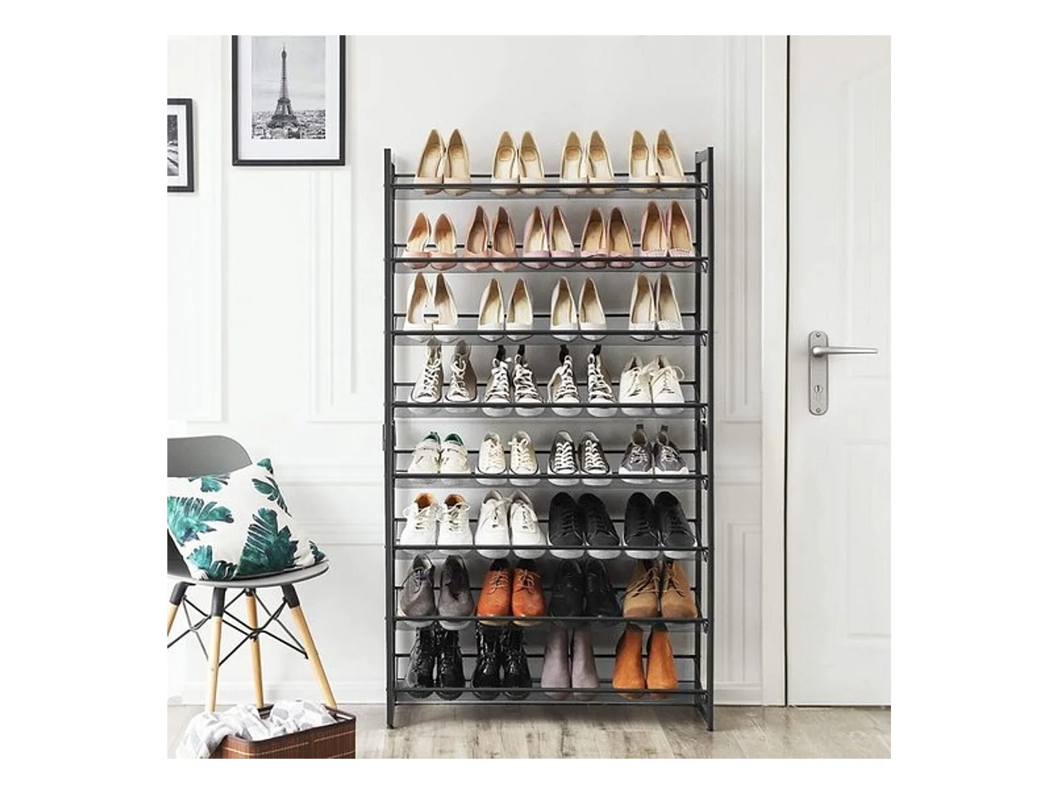 Parya Home schoenenrek met 8 roosters metaal zwart