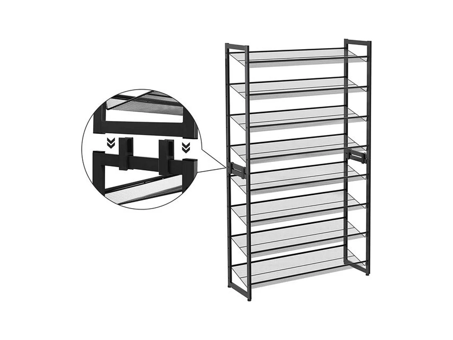 Parya Home schoenenrek met 8 roosters metaal zwart