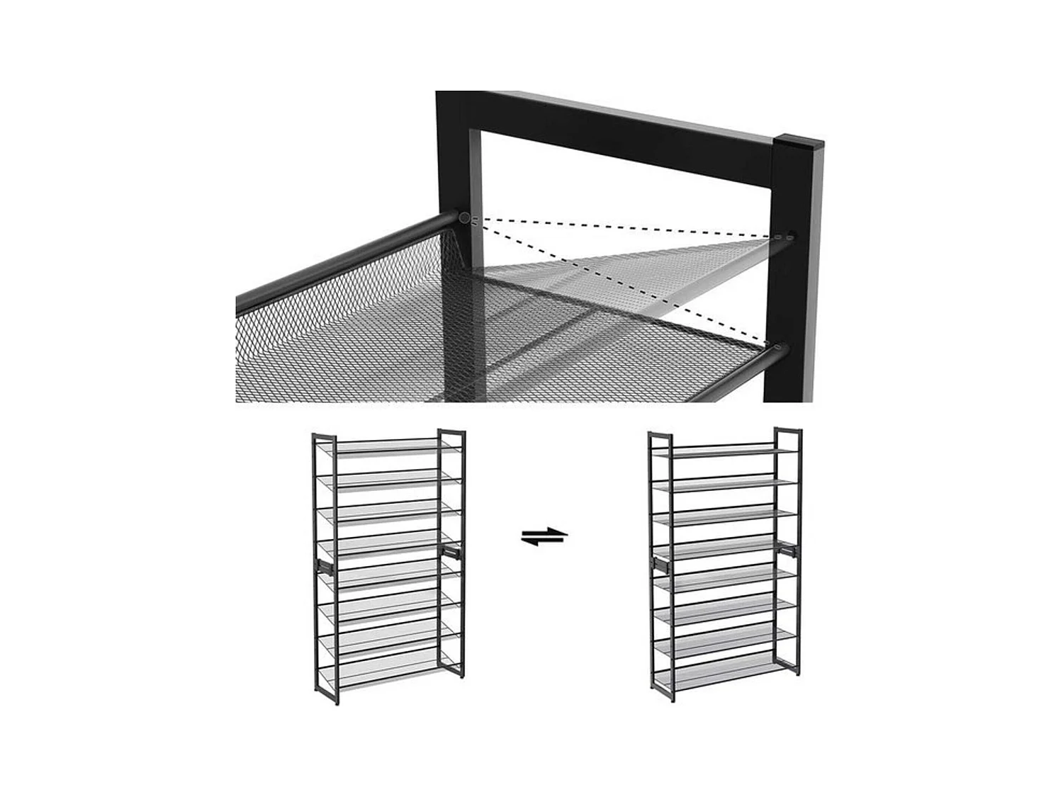 Parya Home schoenenrek met 8 roosters metaal zwart
