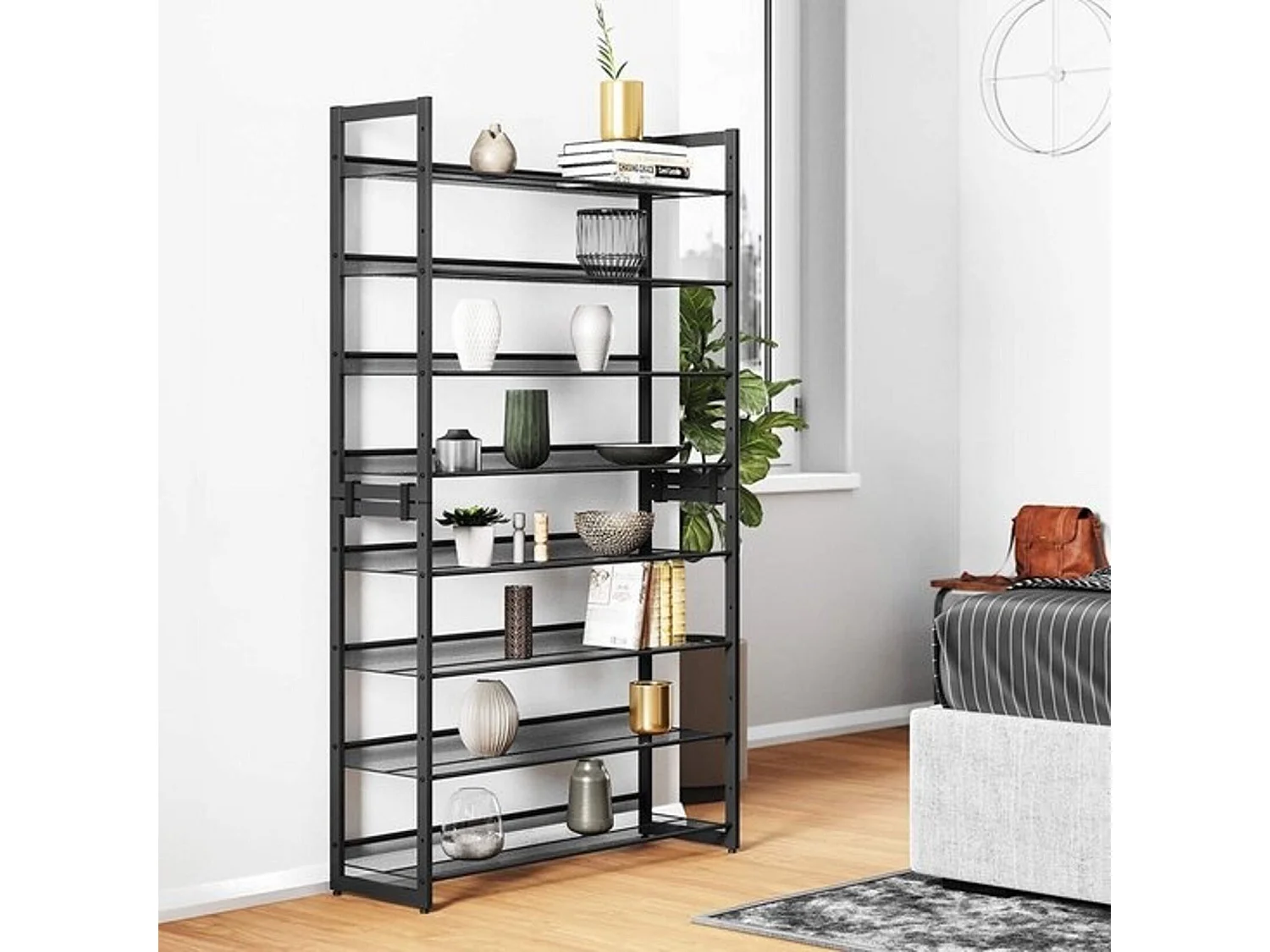 Parya Home schoenenrek met 8 roosters metaal zwart