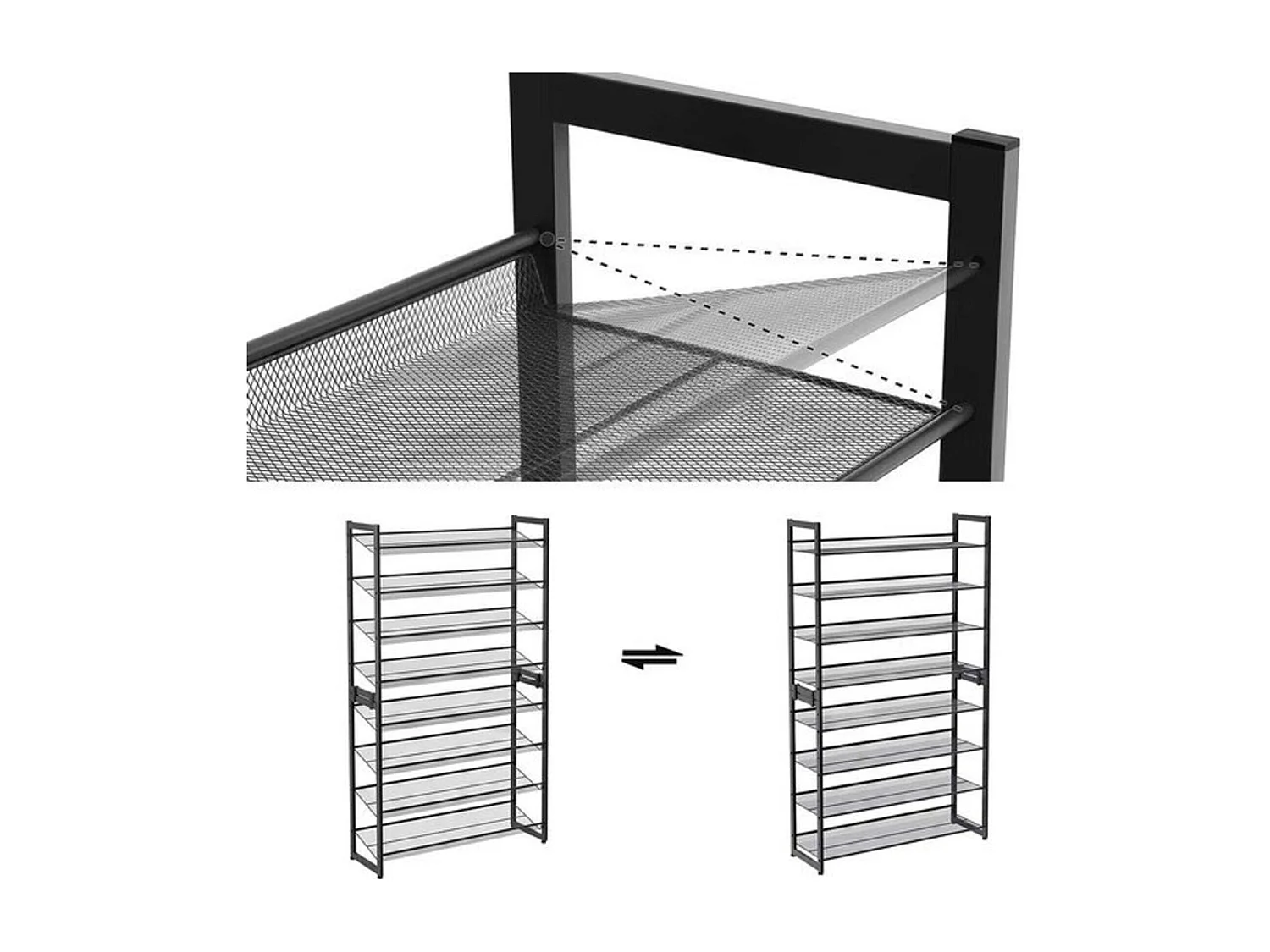 Parya Home schoenenrek met 8 roosters metaal zwart