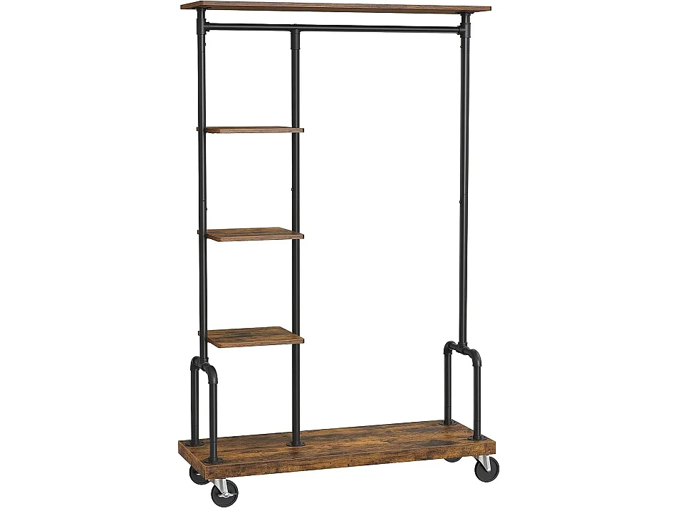 Industrieel kapstok - Donkerbruin met wielen - 5 planken en stevig ontwerp