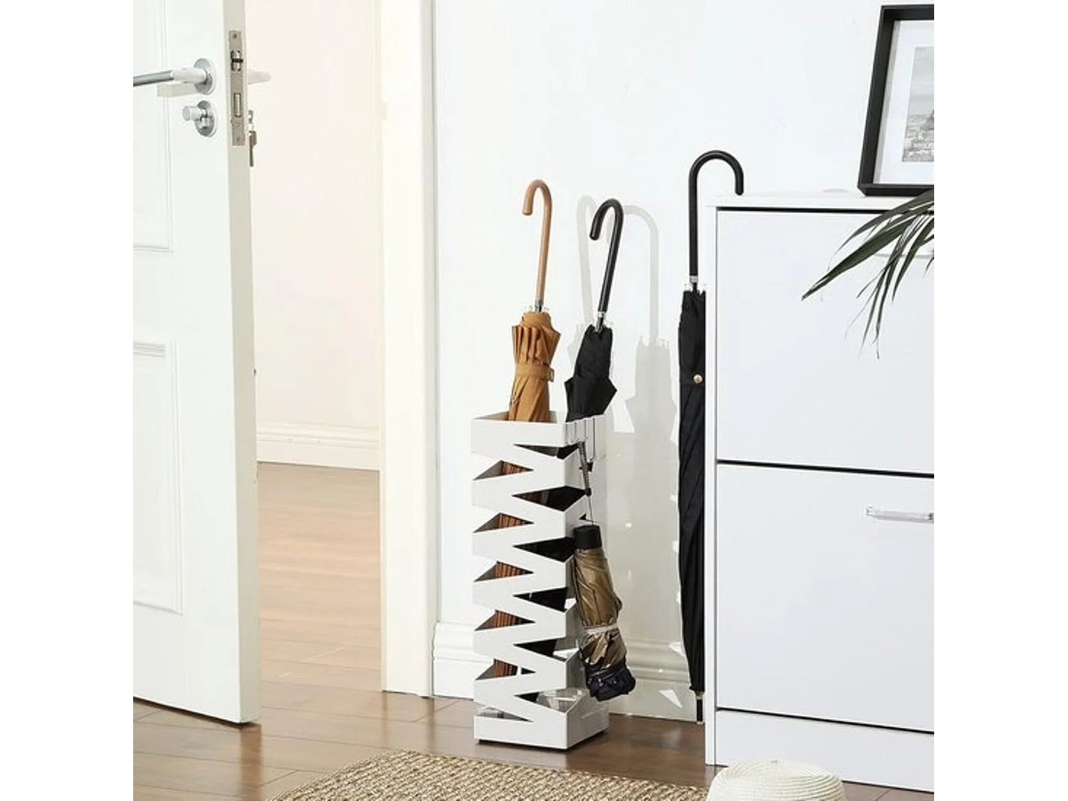 Bobbel Home parapluhouder metaal vierkant 4 haken afneembare wateropvangbak 15,5 x 15,5 x 49