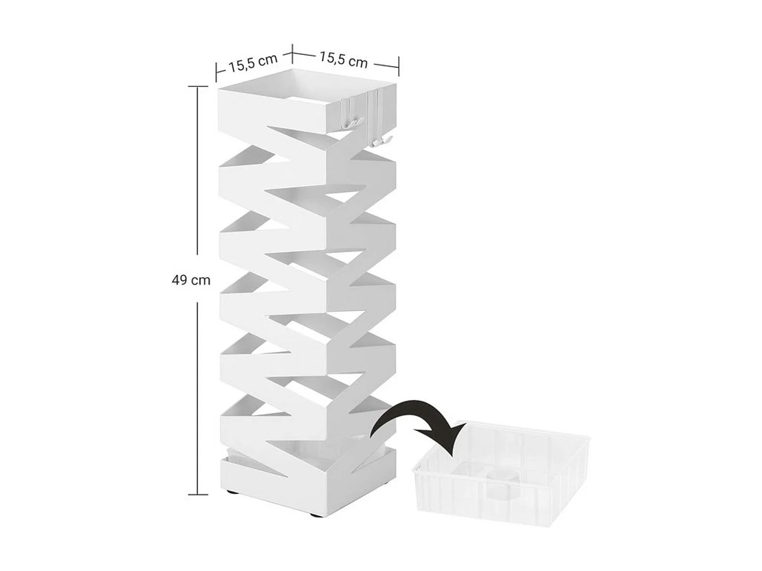 Bobbel Home parapluhouder metaal vierkant 4 haken afneembare wateropvangbak 15,5 x 15,5 x 49