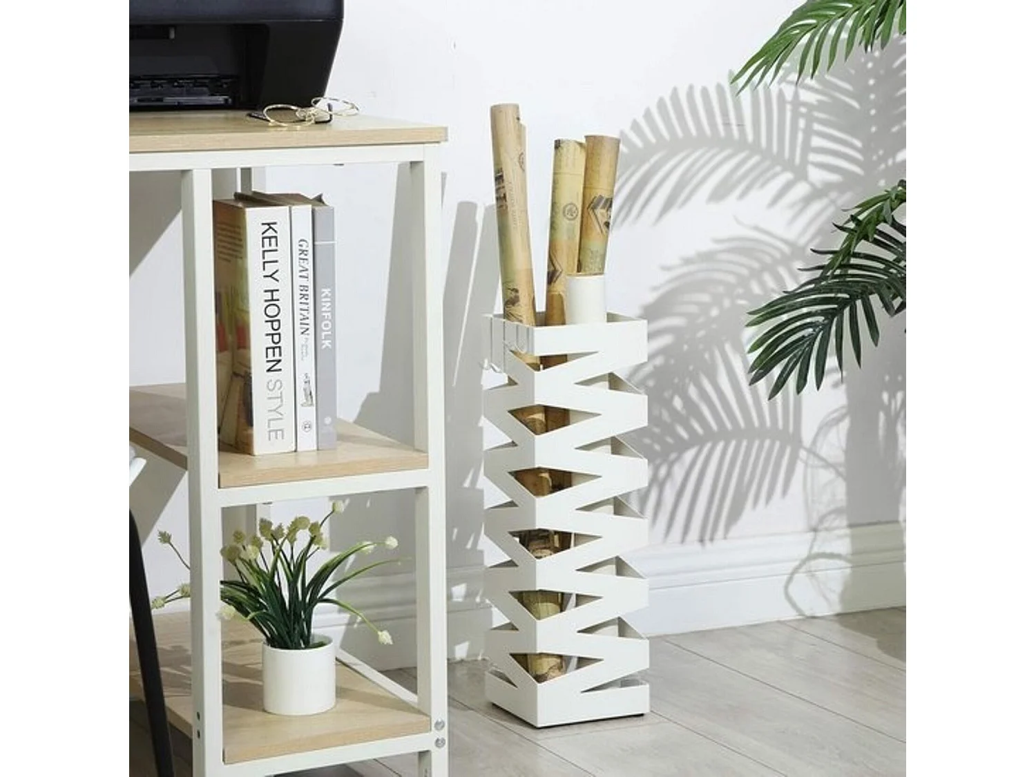 Bobbel Home parapluhouder metaal vierkant 4 haken afneembare wateropvangbak 15,5 x 15,5 x 49