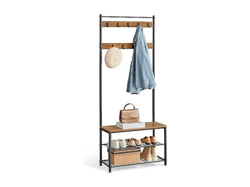 Parya Home Garderoberek met Bank – Kapstok met schoenenrek, metalen frame, industrieel, 175 cm hoog,