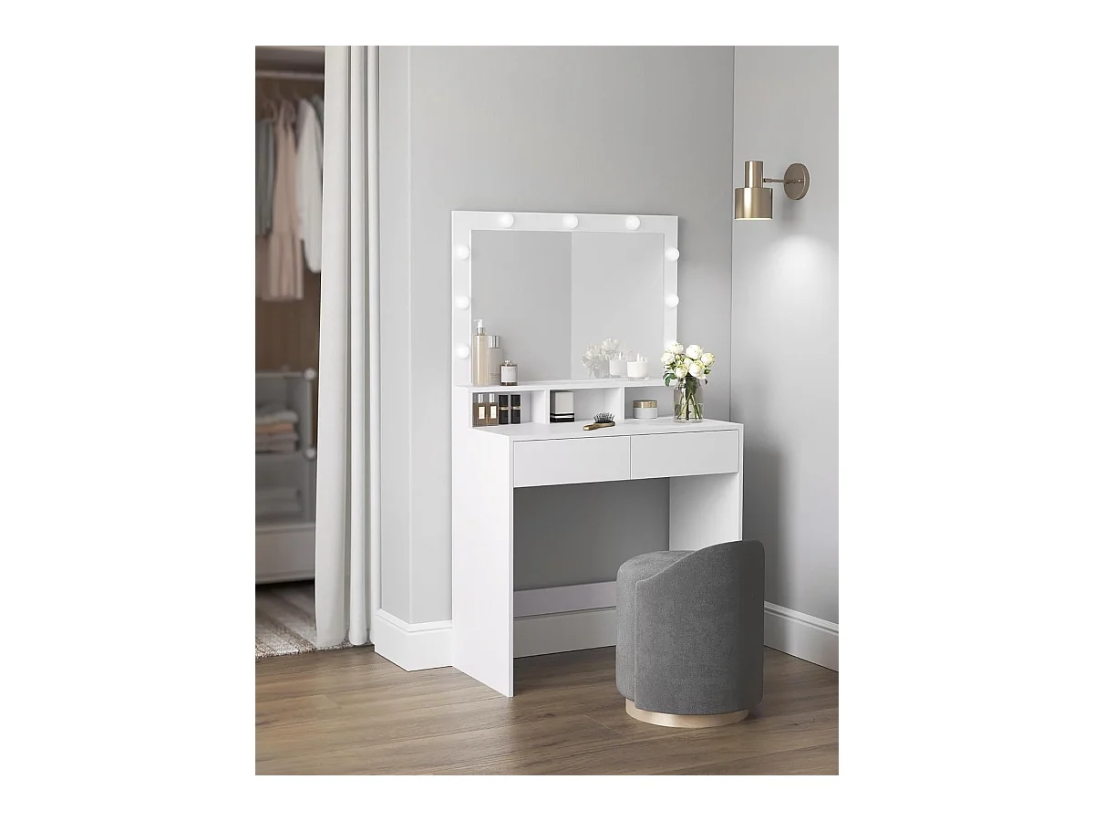 Kaptafel Bobbel Home - Wit - Met 9 dimbare LED-lampen en opbergruimte