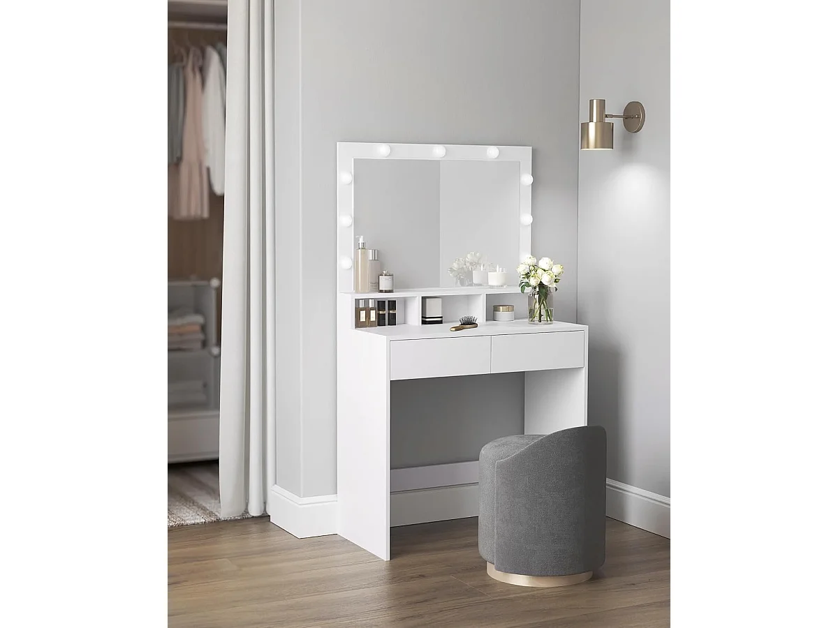 Kaptafel Bobbel Home - Wit - Met 9 dimbare LED-lampen en opbergruimte