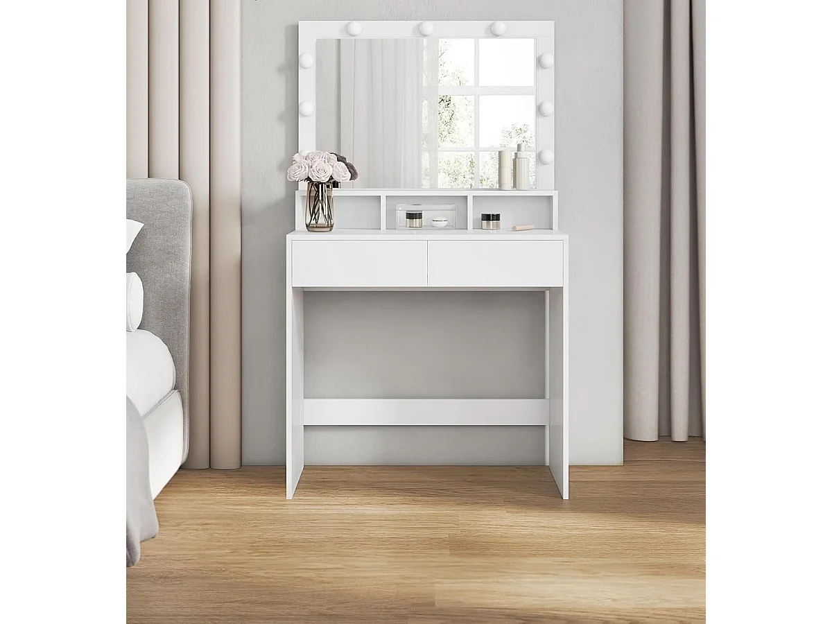 Kaptafel Bobbel Home - Wit - Met 9 dimbare LED-lampen en opbergruimte